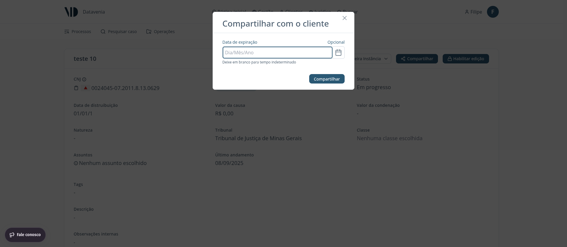 Modal de compartilhamento