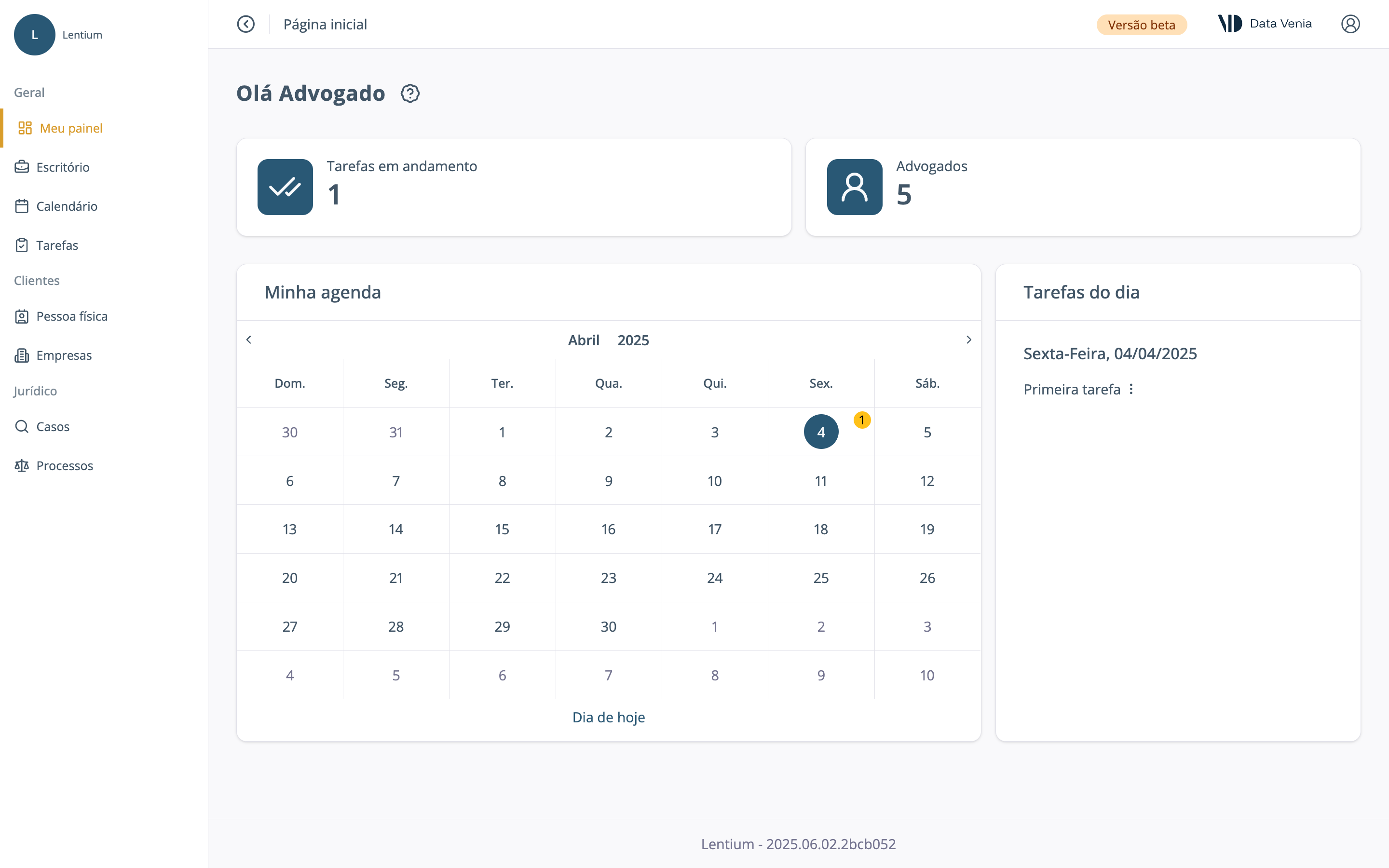 Captura de imagem da tela inicial do Datavenia